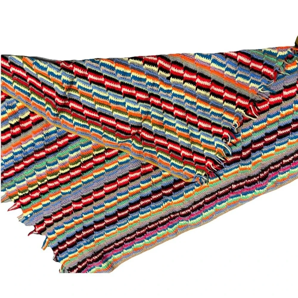 VTG Lap Afghan Rainbow Throw Blanket‎ Multicolor 38x44 Handmade Boho